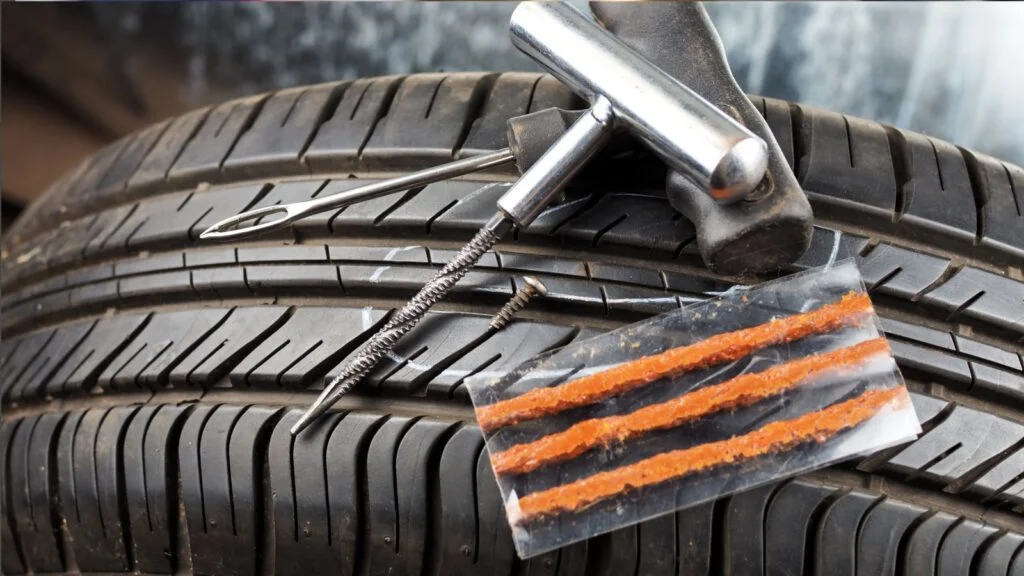 a large tire with repair kit